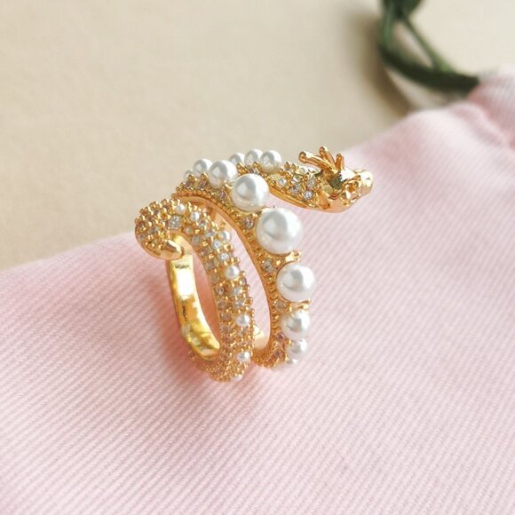 NEW Kate Spade Gold Pearl Dazzling Dragon Wrap Ring Size #7 - Picture 4 of 5